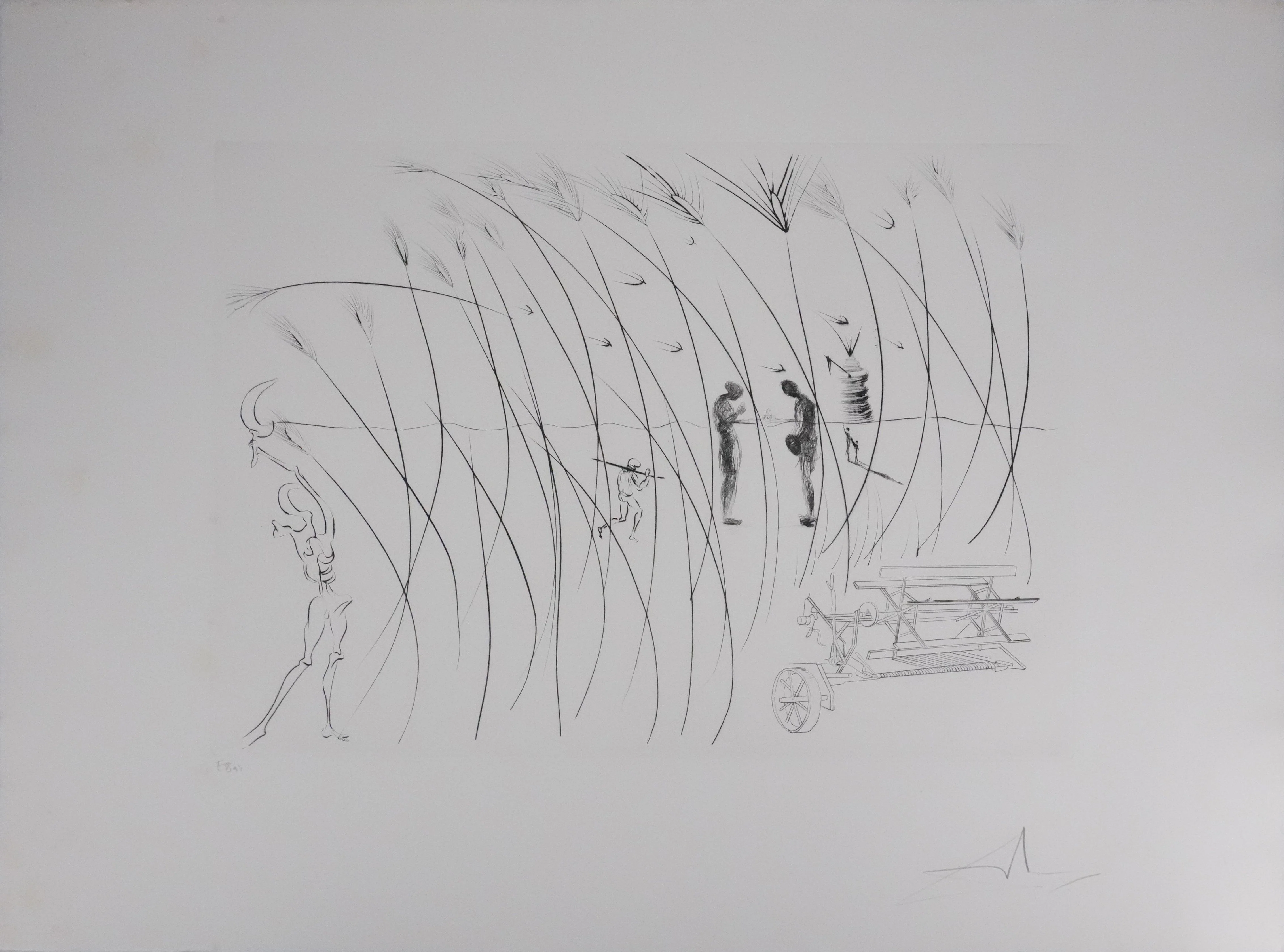 Salvador DALI : Hommage à Léonard de Vinci, La moissonneuse, Gravure originale signée