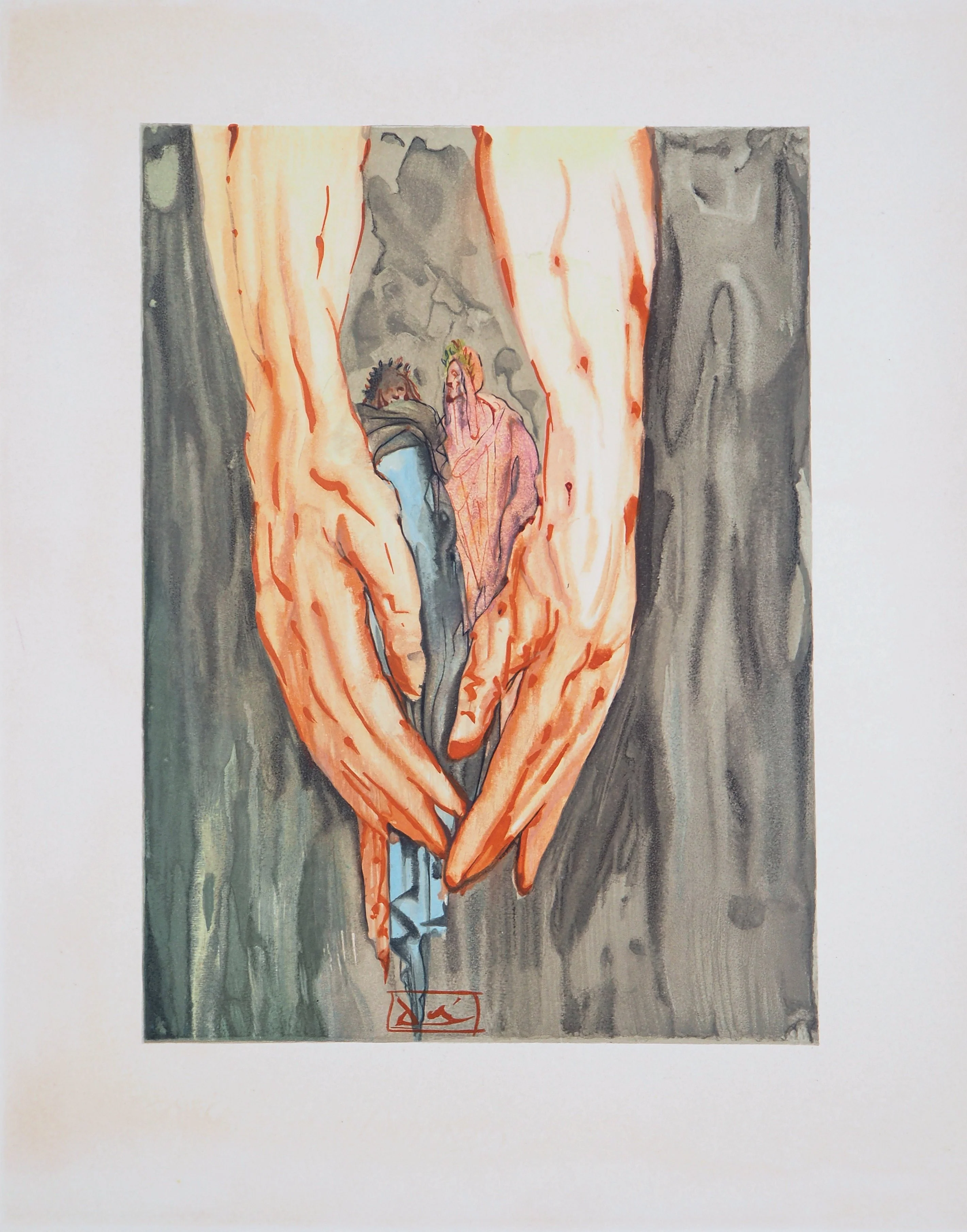 Salvador DALI : La montée de Géryon, Bois gravé original signé