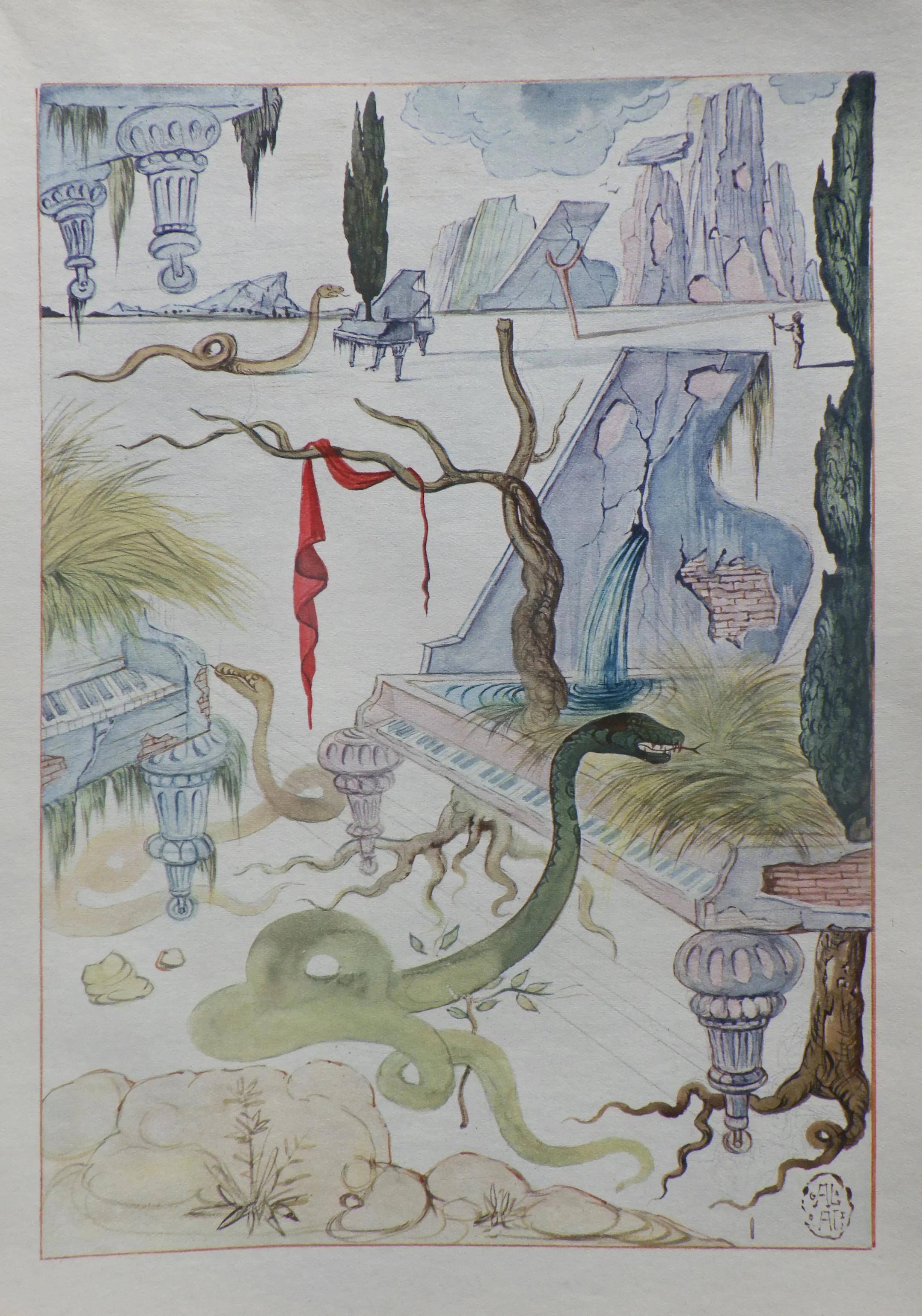 Salvador DALI : Les pianos de l'enfer, Estampe signée