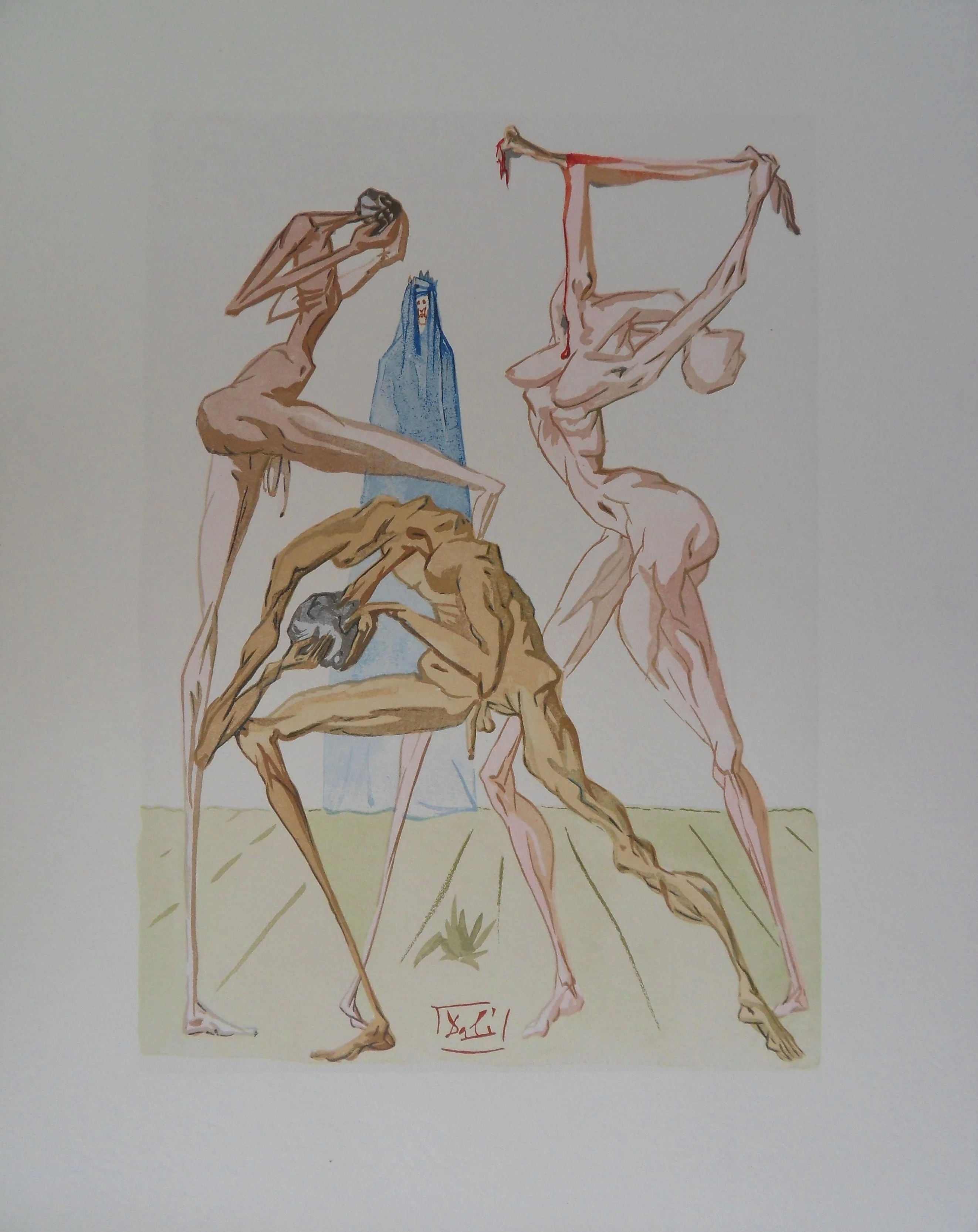 Salvador DALI : Les simoniaques, Bois gravé original signé