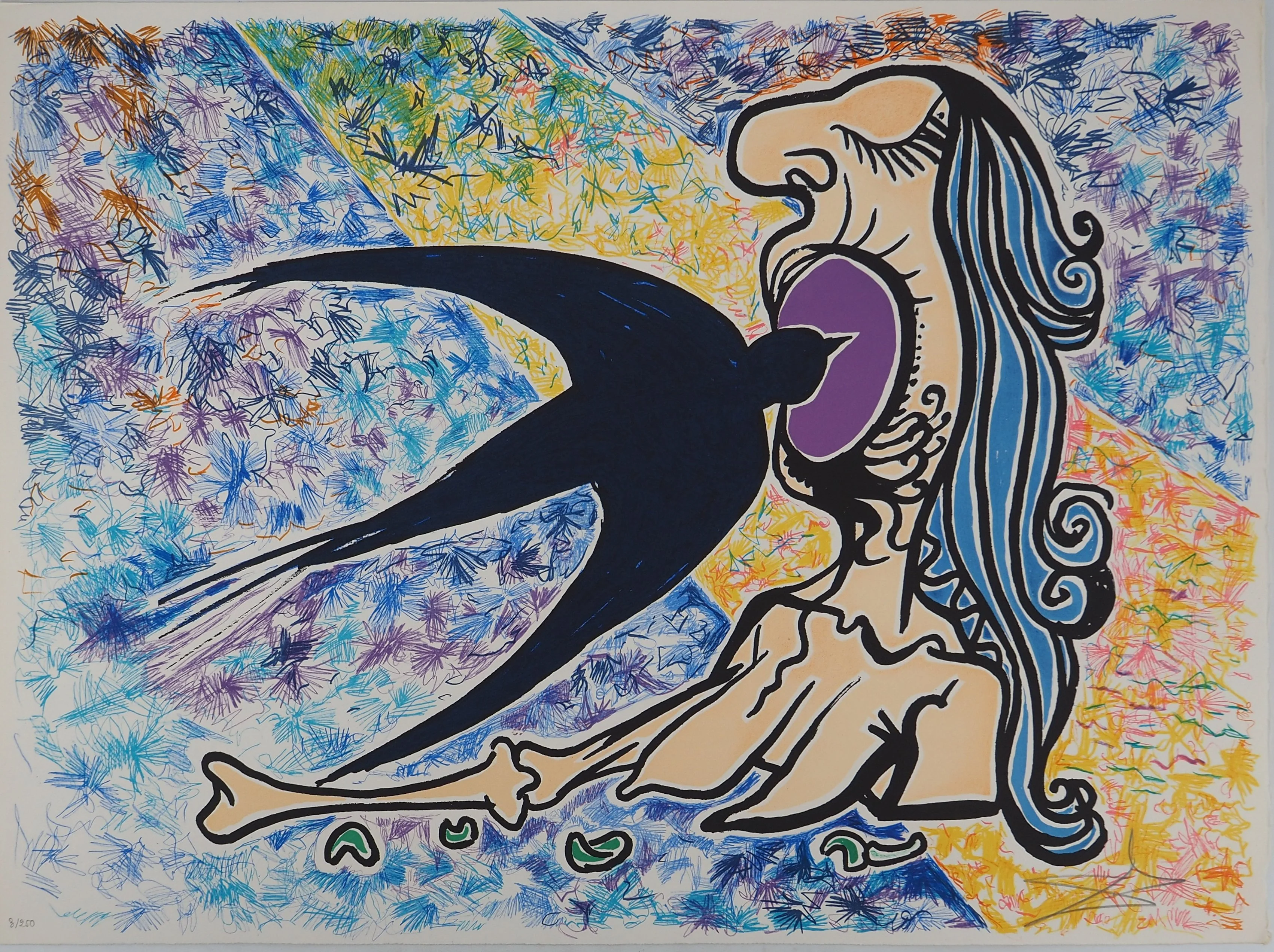 Salvador DALI : Les Vitraux : L'hirondelle, Lithographie originale signée