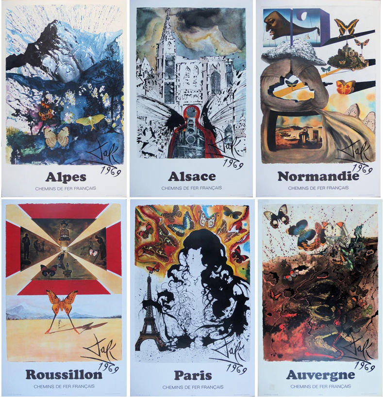 Salvador DALI : Suite Papillon, SNCF, 6 lithographies signées (Grands modèles)