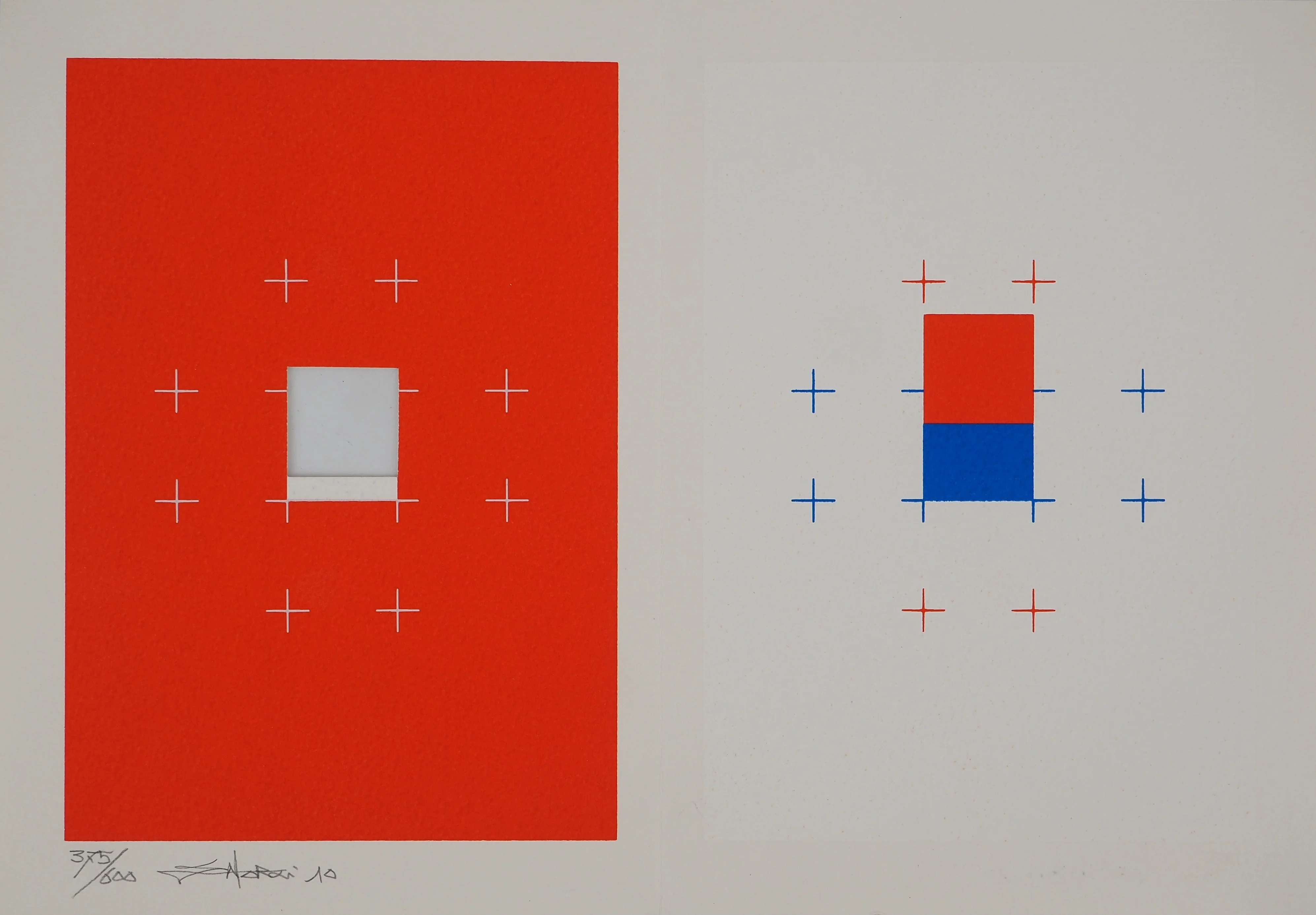 Satoru SATO : Abstraction rouge et bleu, Sérigraphie originale signée