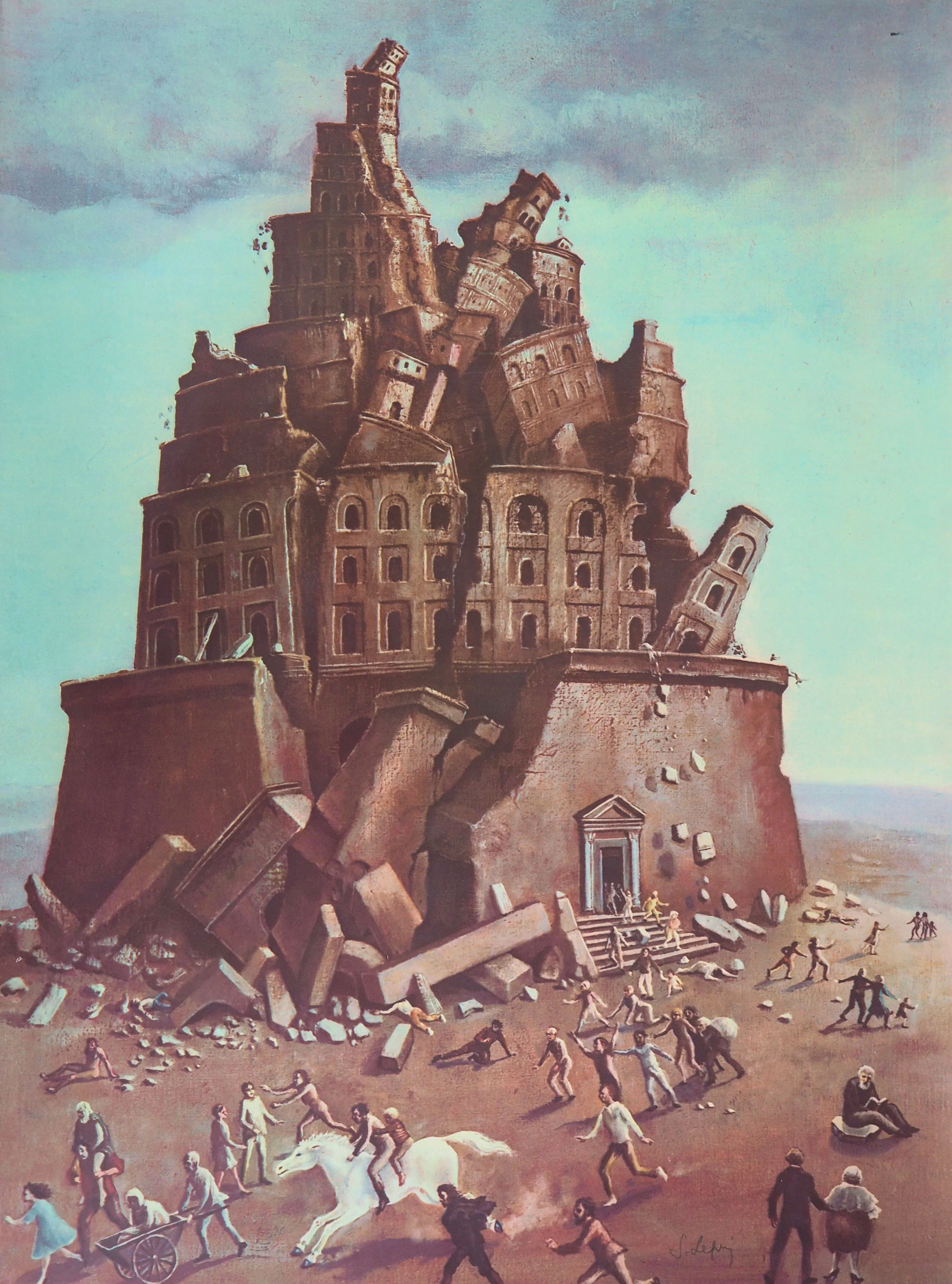 Stanislao LEPRI : La chute de la Tour de Babel, Sérigraphie originale signée