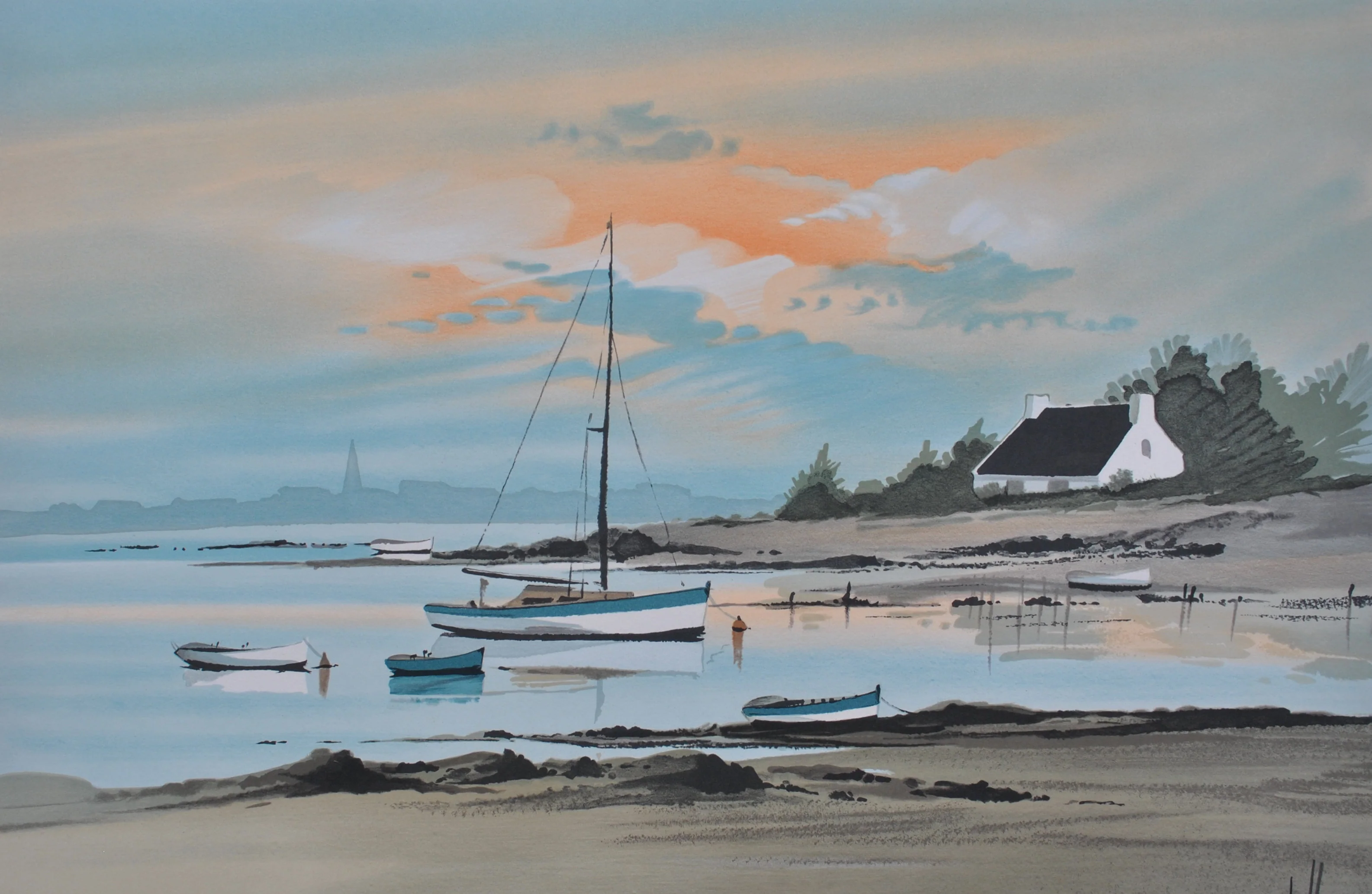 Stéphane LAURO : Petit port à Noirmoutier, Lithographie originale signée - Image 2