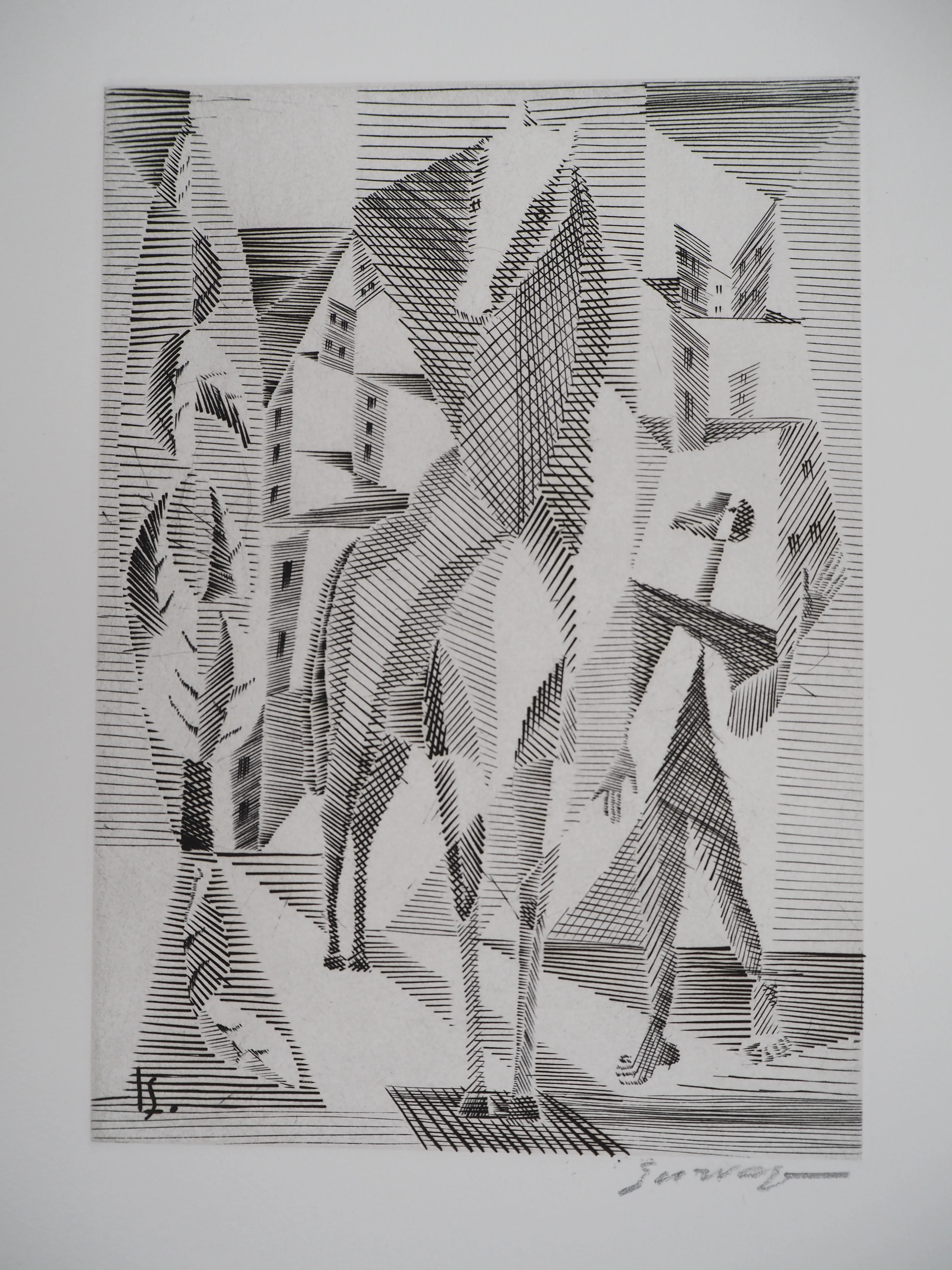 Léopold SURVAGE : Cavalier cubiste, Gravure originale signée