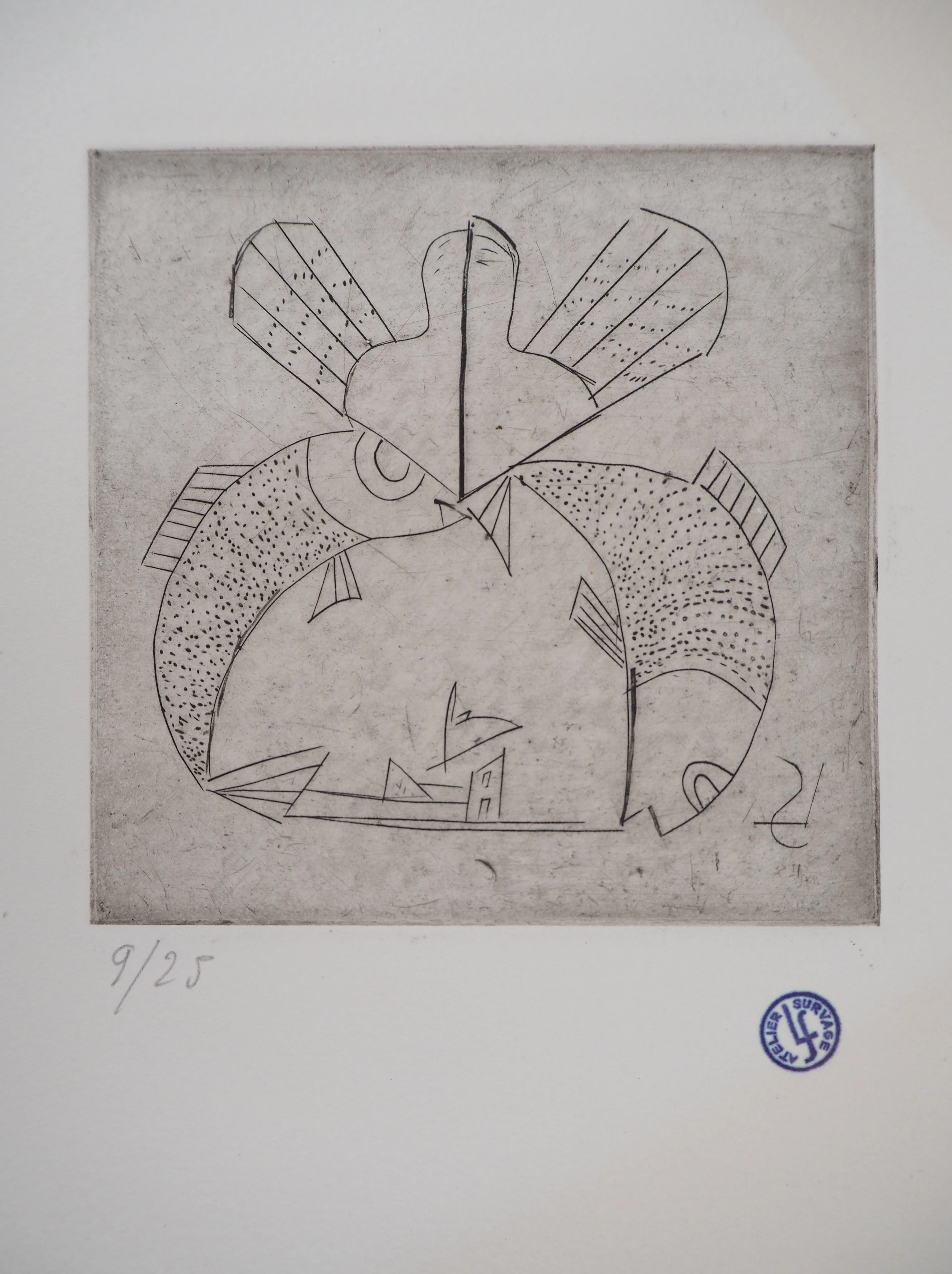 Léopold SURVAGE : Les poissons, Gravure originale signée