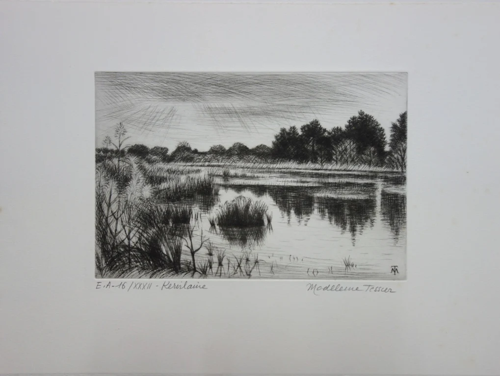Madeleine TESSIER : Kervilaine, Gravure originale signée