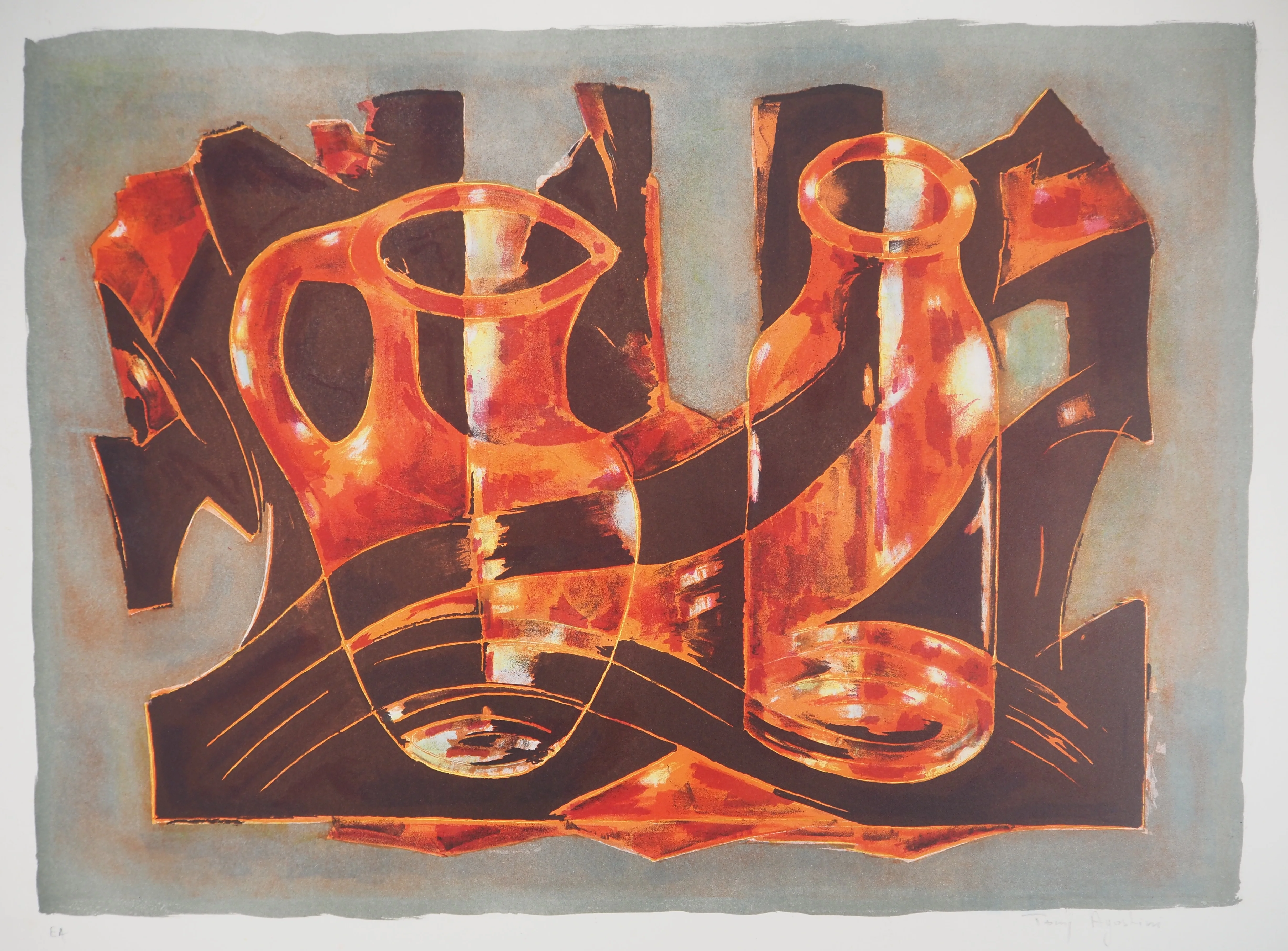 Tony AGOSTINI : Nature morte aux pichets, Lithographie originale signée - Image 3
