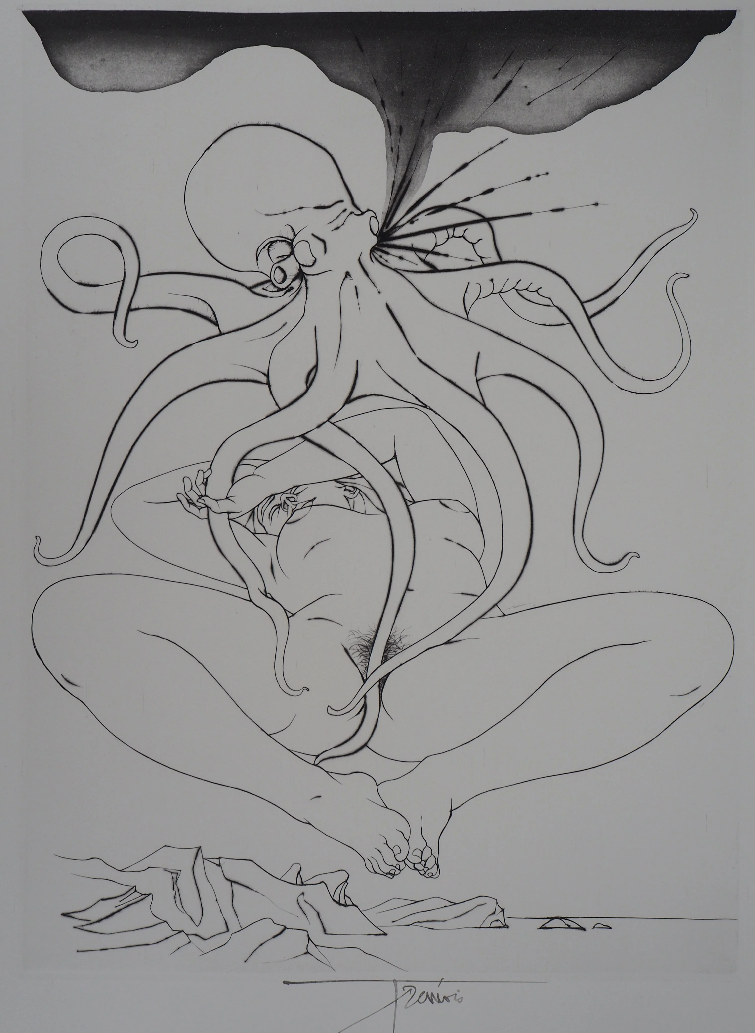 Pierre-Yves TREMOIS : L’amour du poulpe, Gravure originale signée