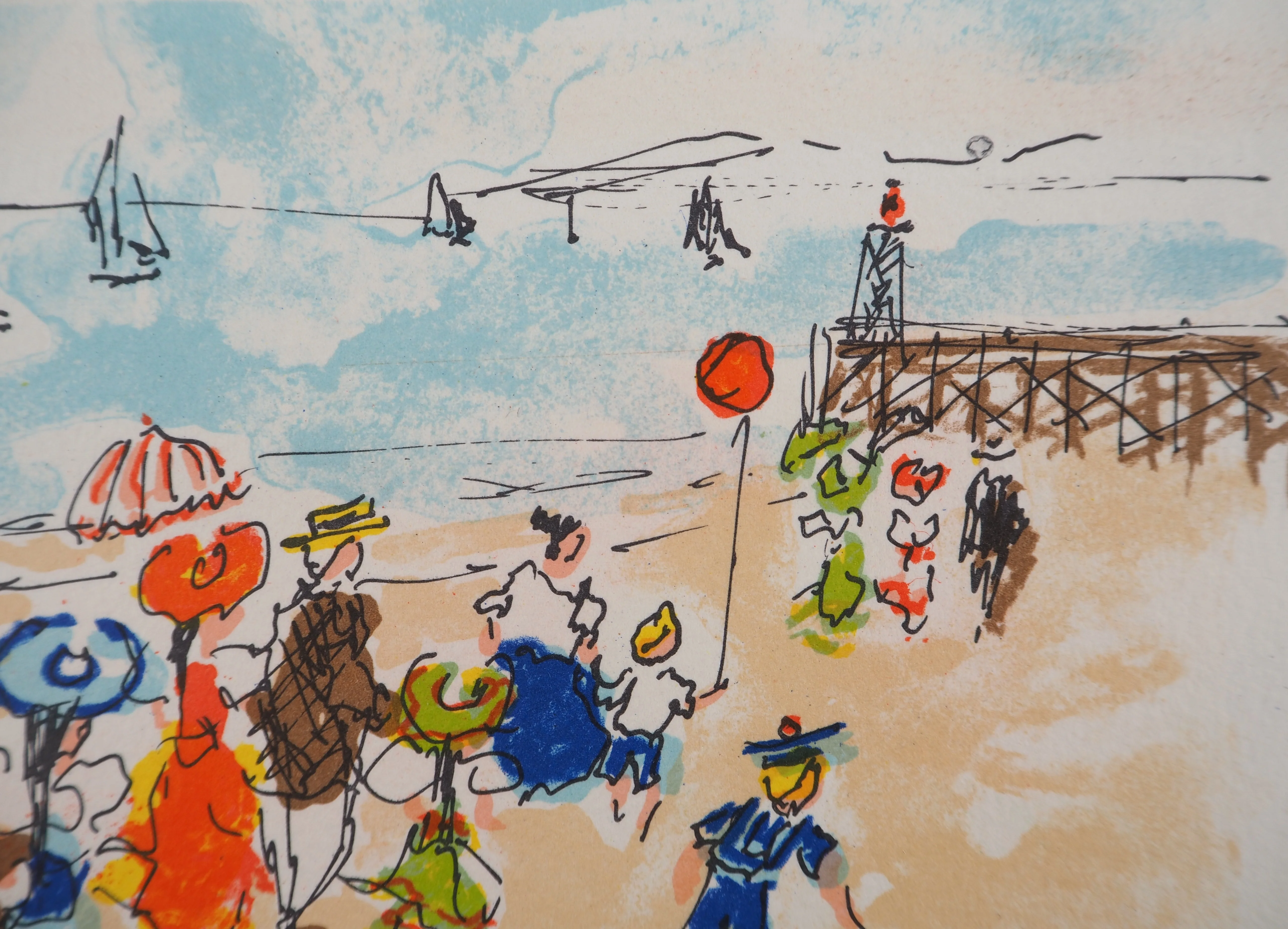 Urbain HUCHET : La plage à Deauville, Lithographie originale signée - Image 4