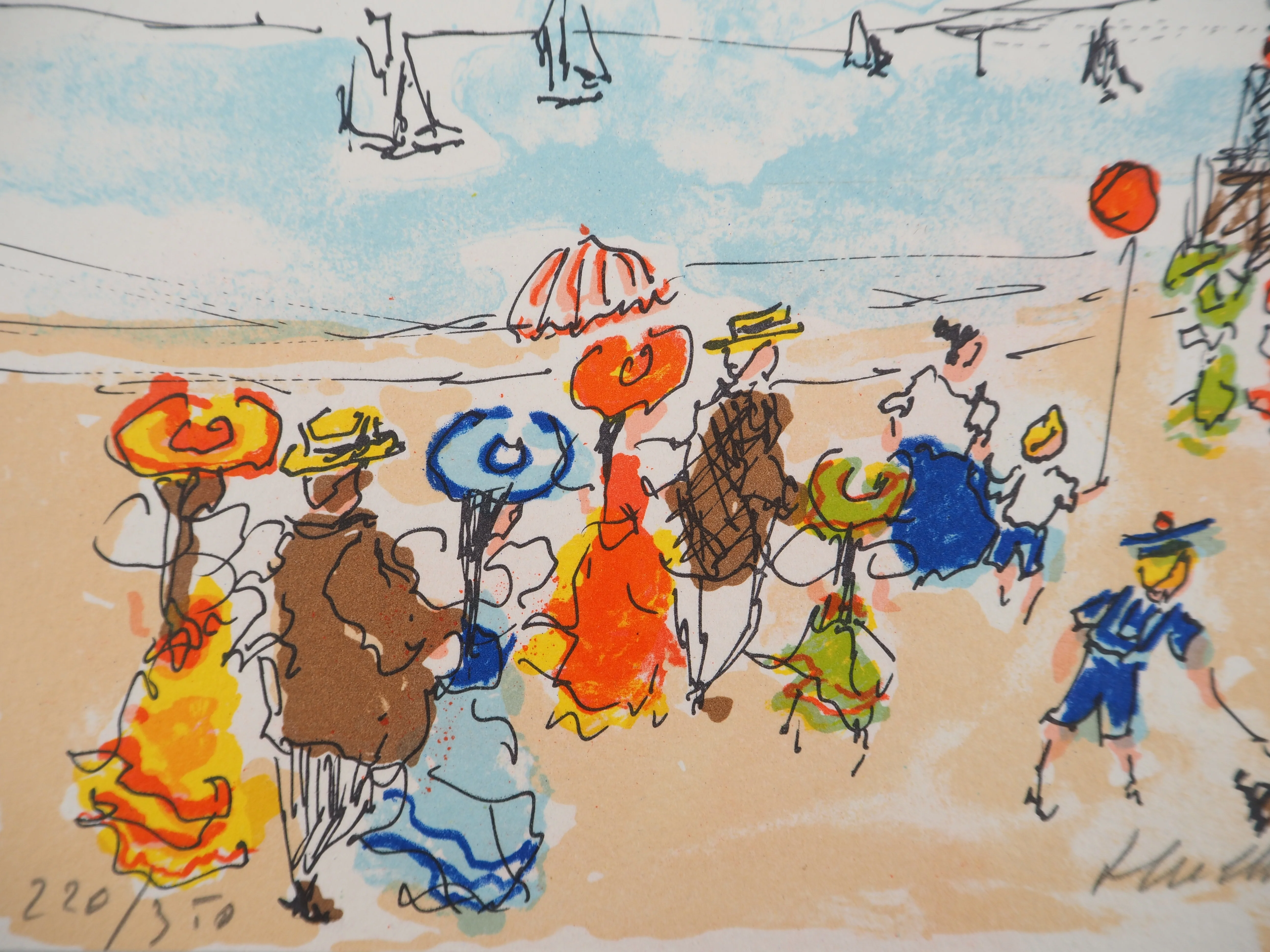 Urbain HUCHET : La plage à Deauville, Lithographie originale signée - Image 5
