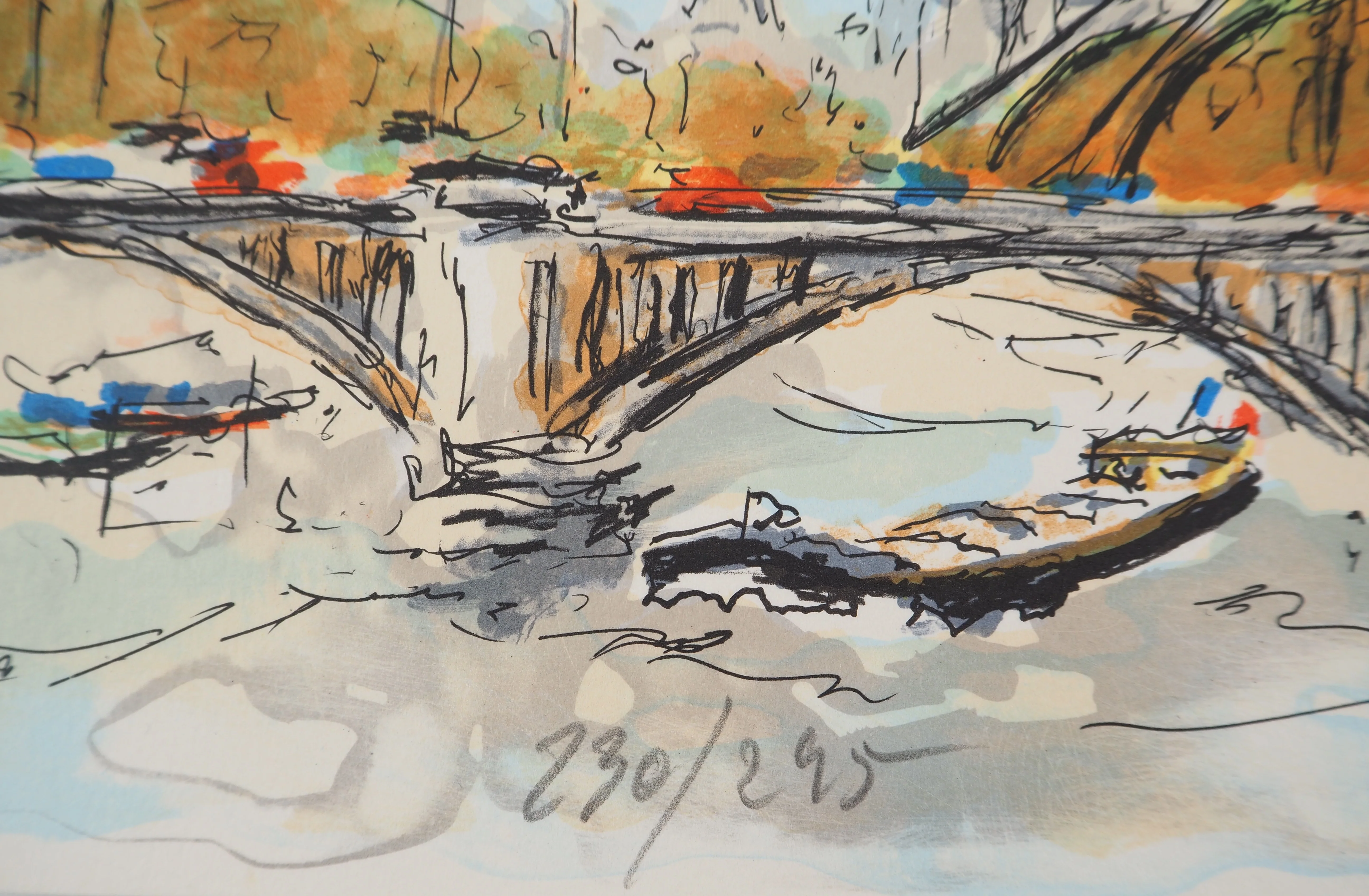 Urbain HUCHET : La Seine et Notre Dame de Paris, Lithographie originale signée - Image 6
