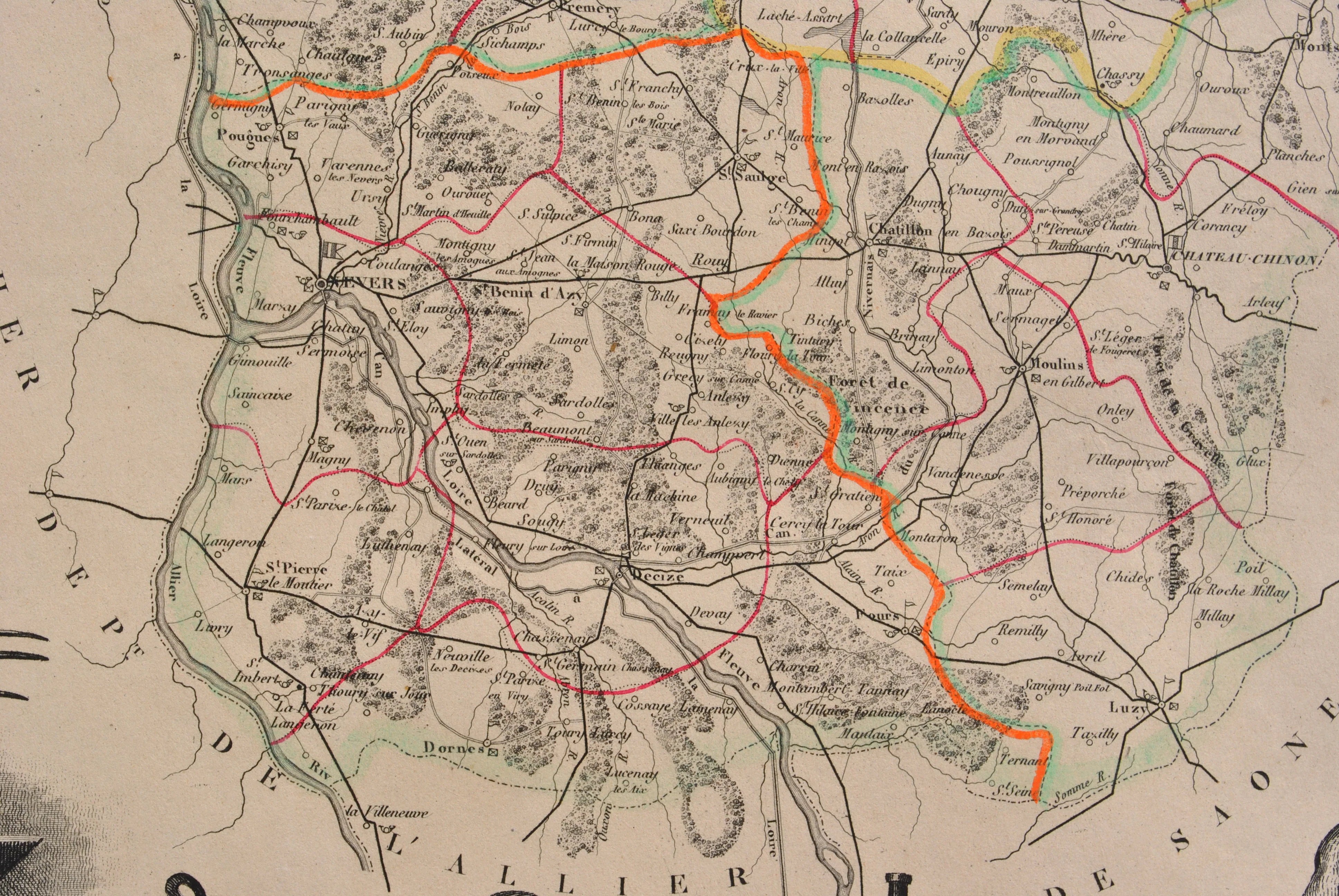 Victor LEVASSEUR : Carte ancienne de la Nièvre et ses arrondissements, Gravure originale - Image 9