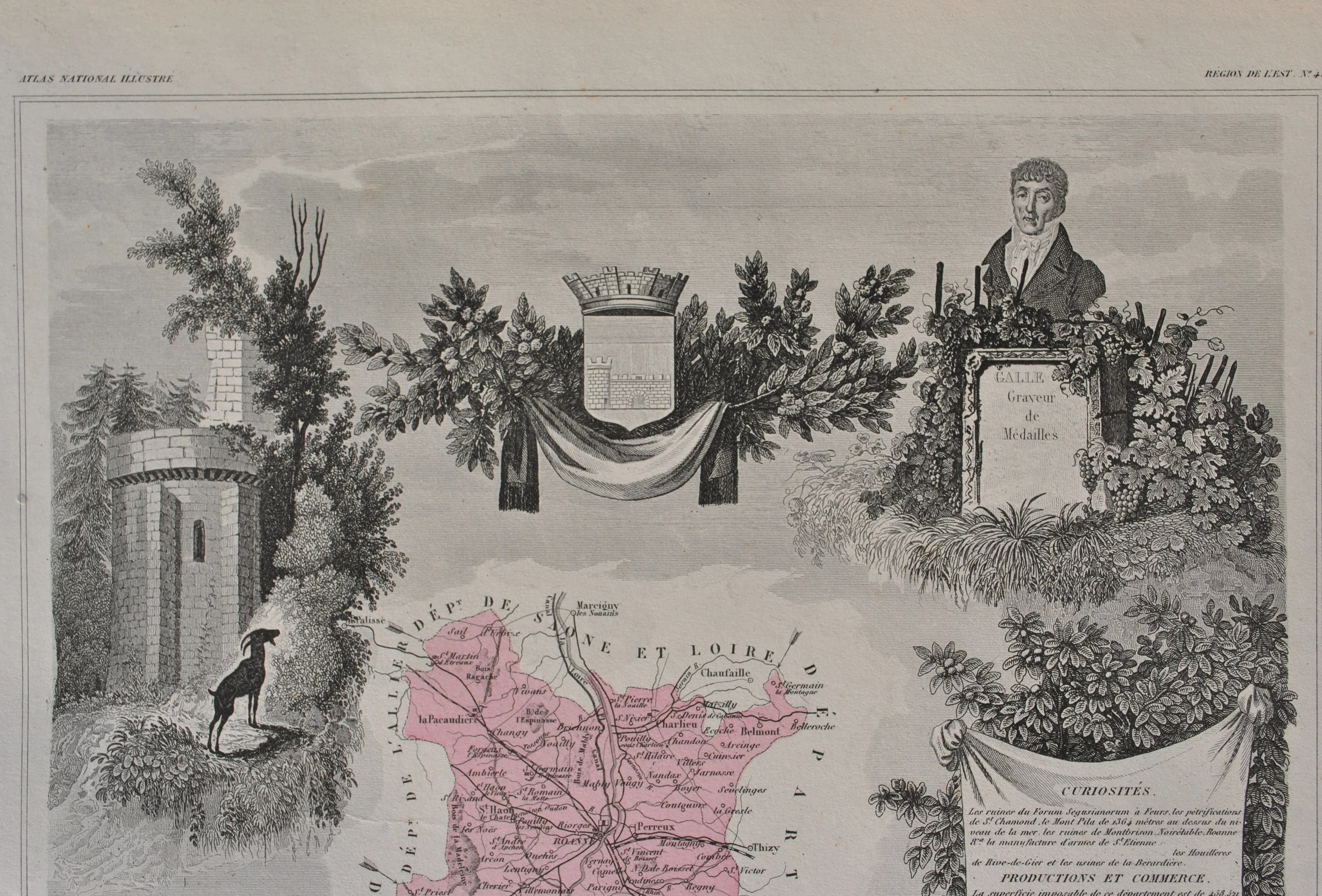 Victor LEVASSEUR : France, Carte ancienne de la Loire, Gravure originale - Image 4