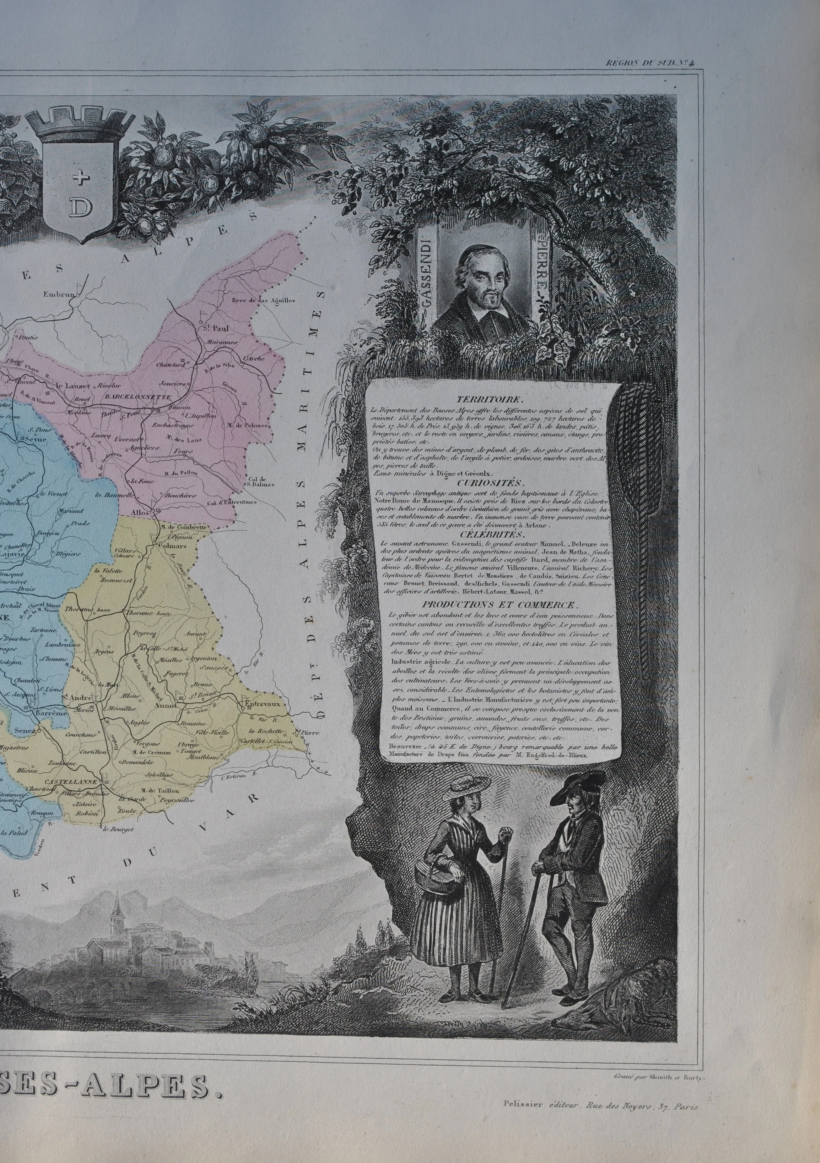 Victor LEVASSEUR : France, Carte ancienne des Basse Alpes, Gravure originale - Image 6