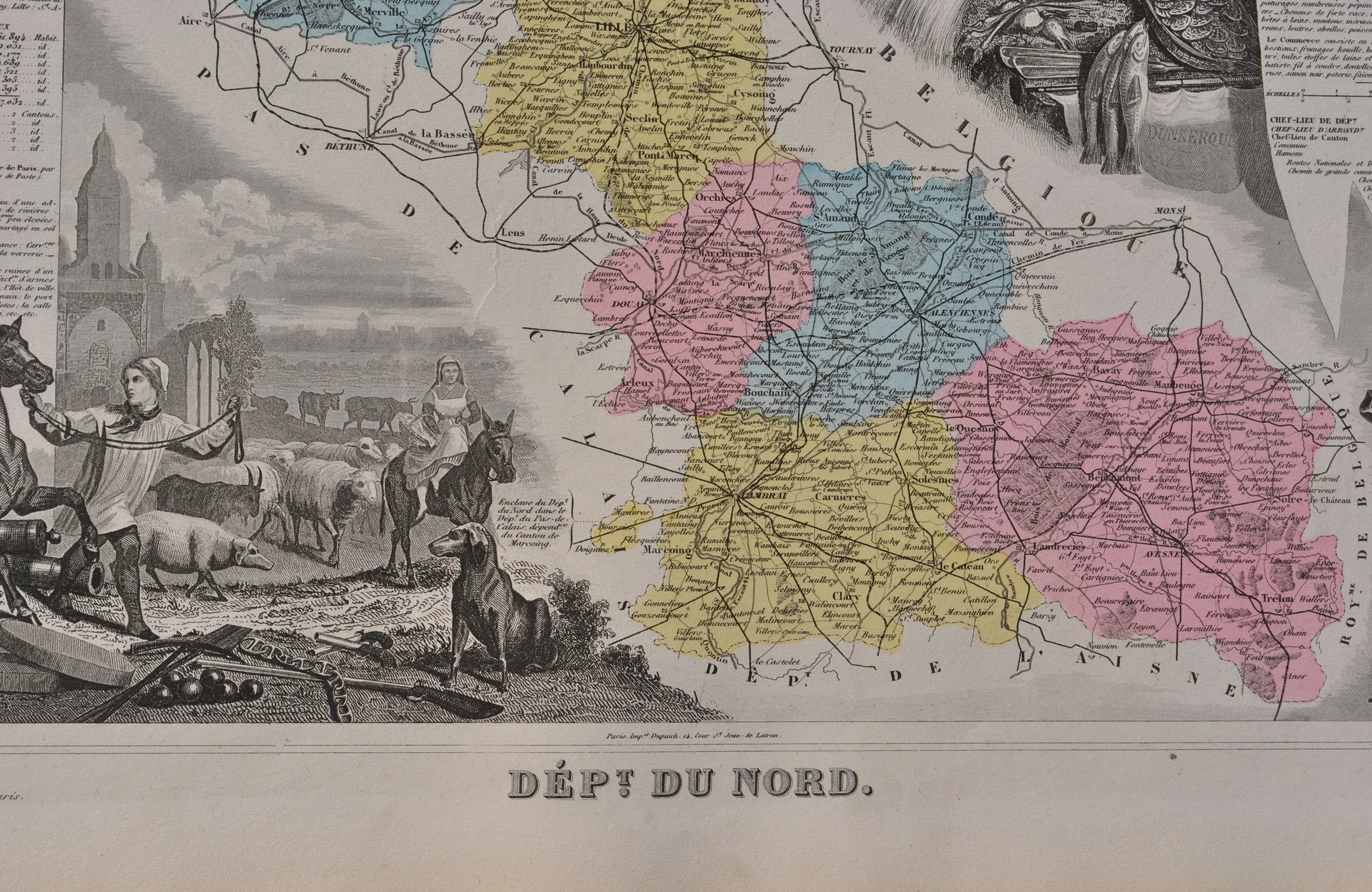 Victor LEVASSEUR : France, Carte ancienne du Nord, Gravure originale - Image 3