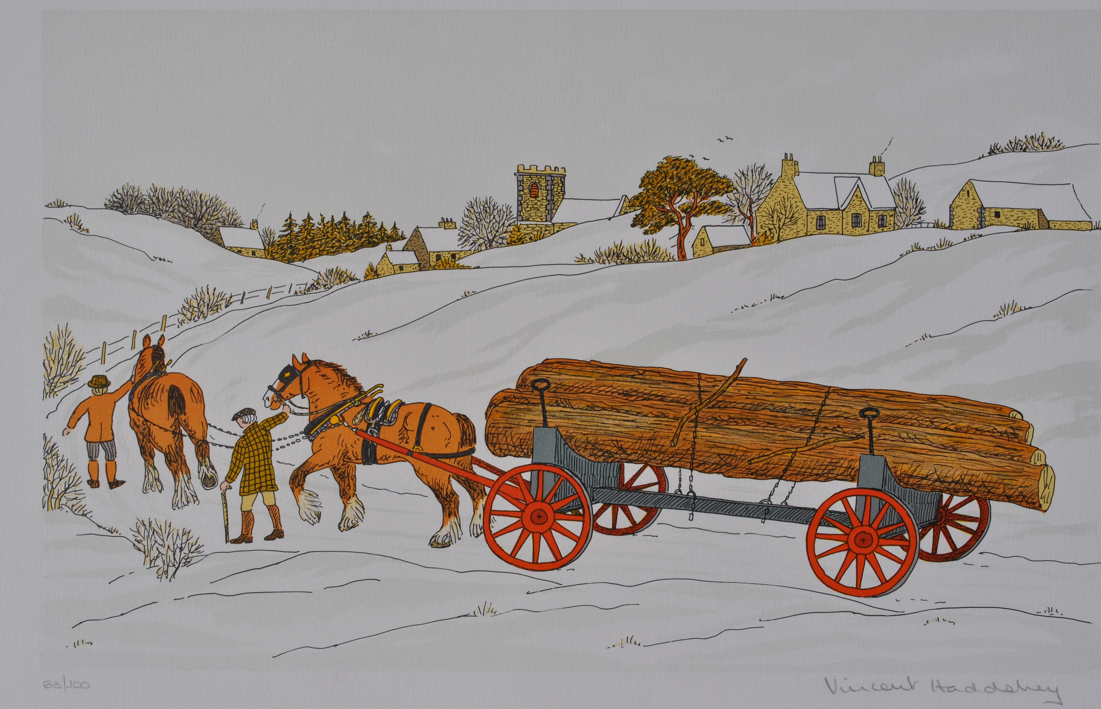 Vincent HADDELSEY : Attelage en hiver, Lithographie originale signée - Image 2