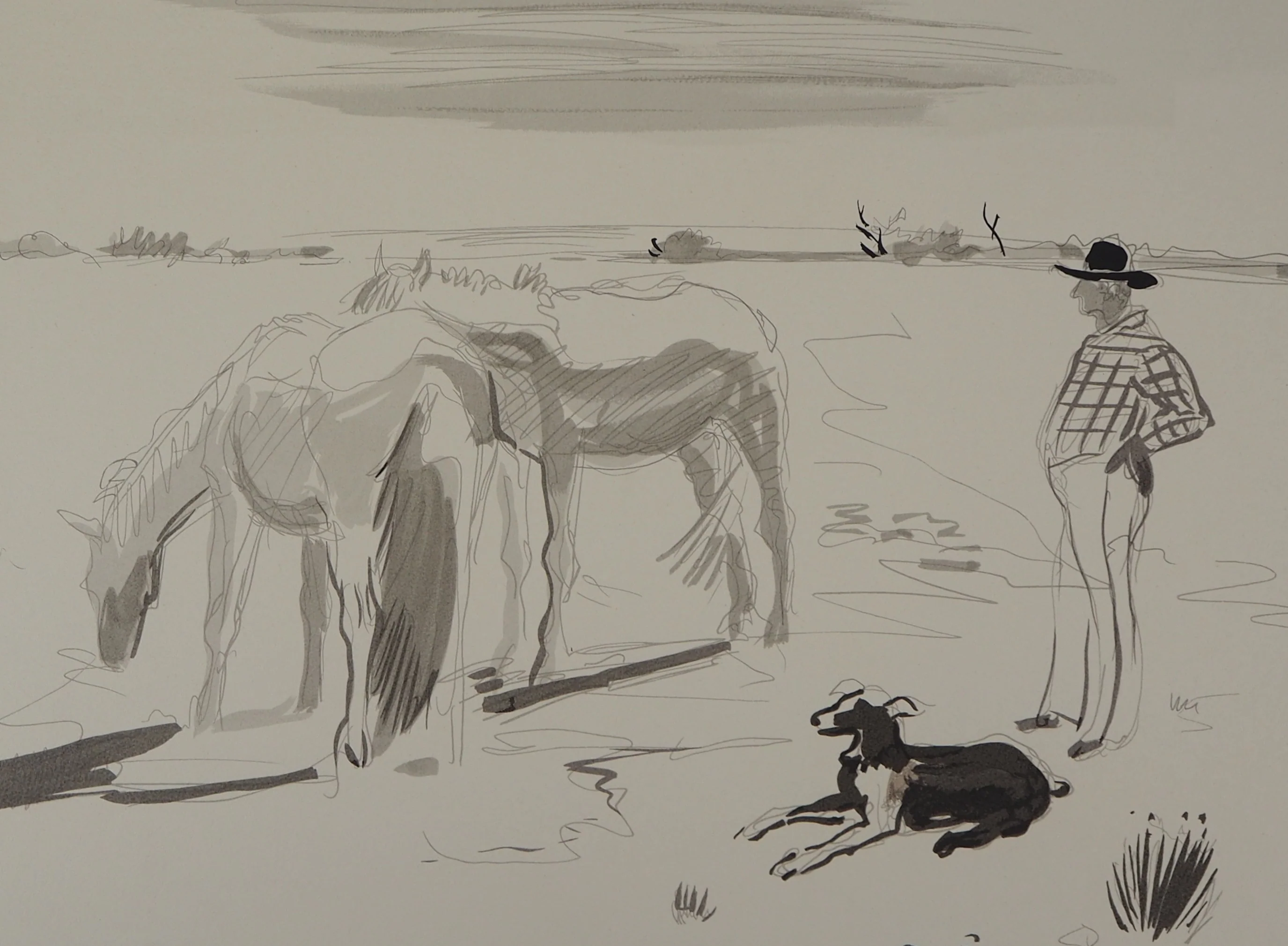 Yves BRAYER : Chevaux et gardien en Camargue, Lithographie originale signée - Image 3