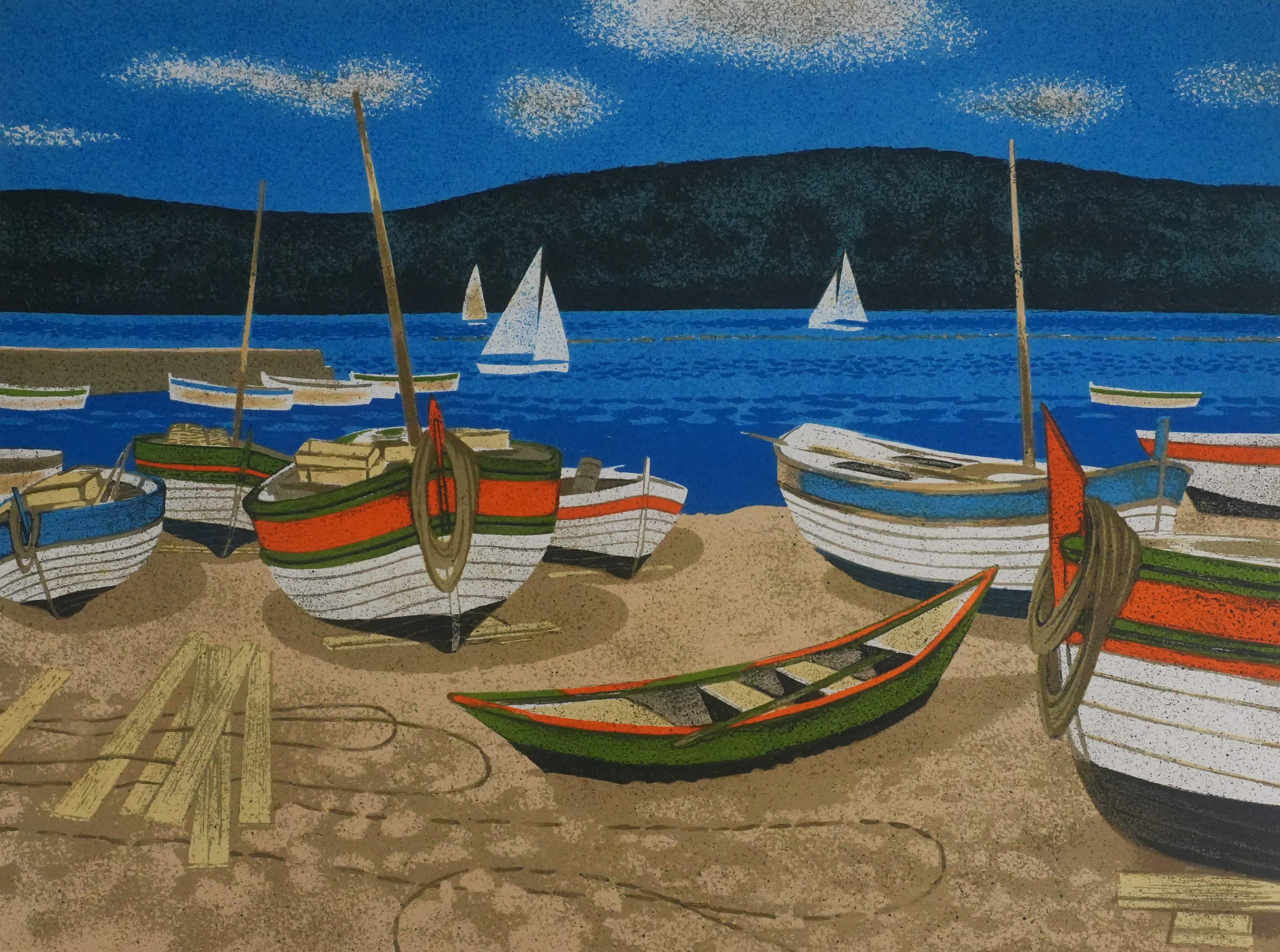 Yves GANNE : Barques au repos, Lithographie originale signée - Image 3