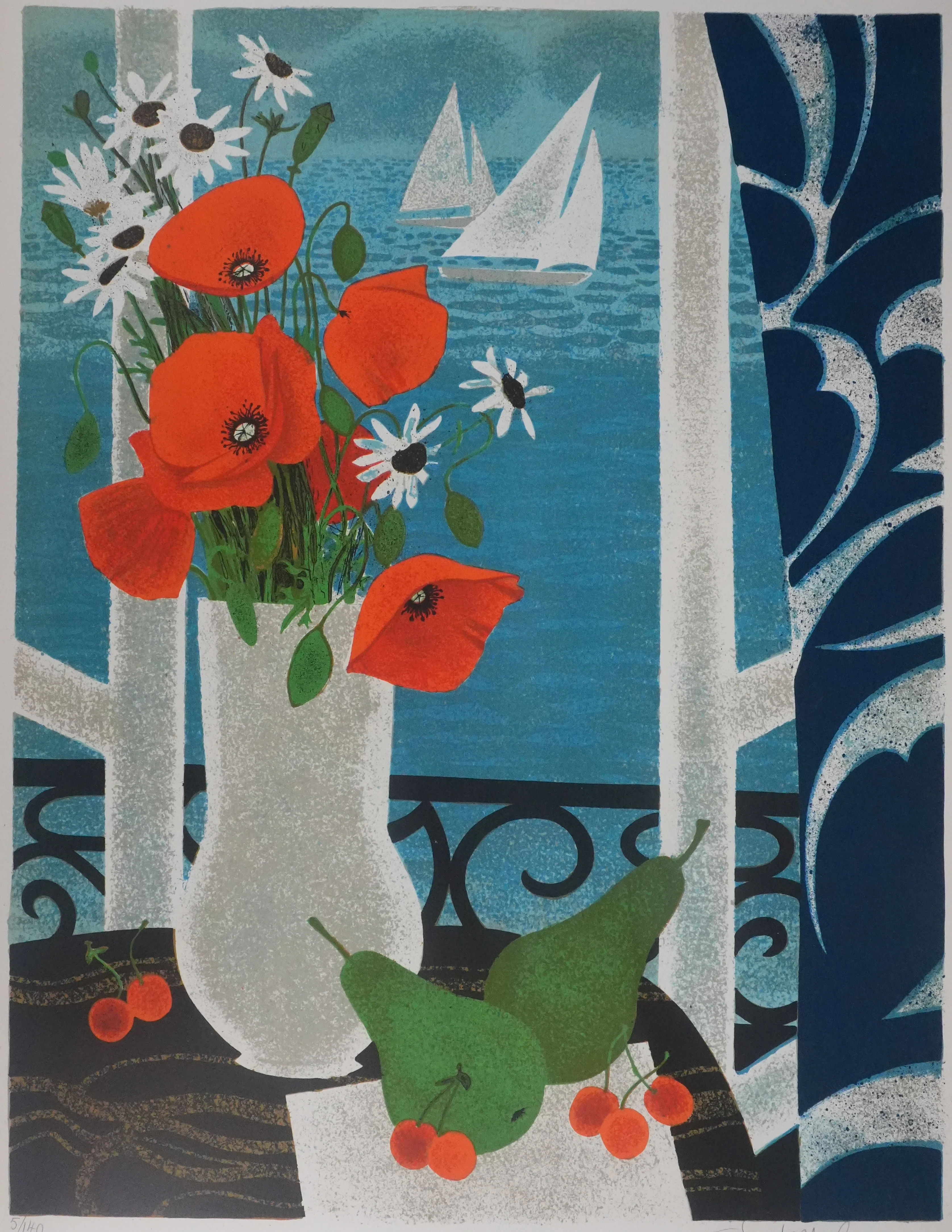 Yves GANNE : Les coquelicots devant la mer, Lithographie originale signée - Image 3